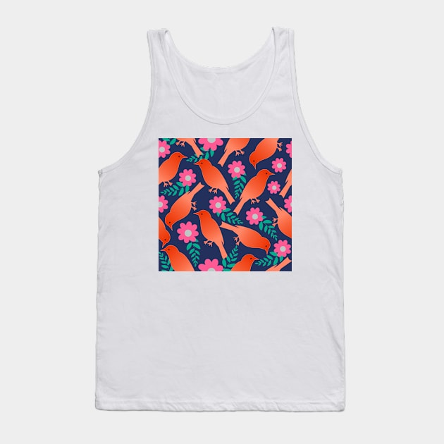 Colourful Birds and flowers pattern in navy background, Seamless repeat pattern Tank Top by HariniArts